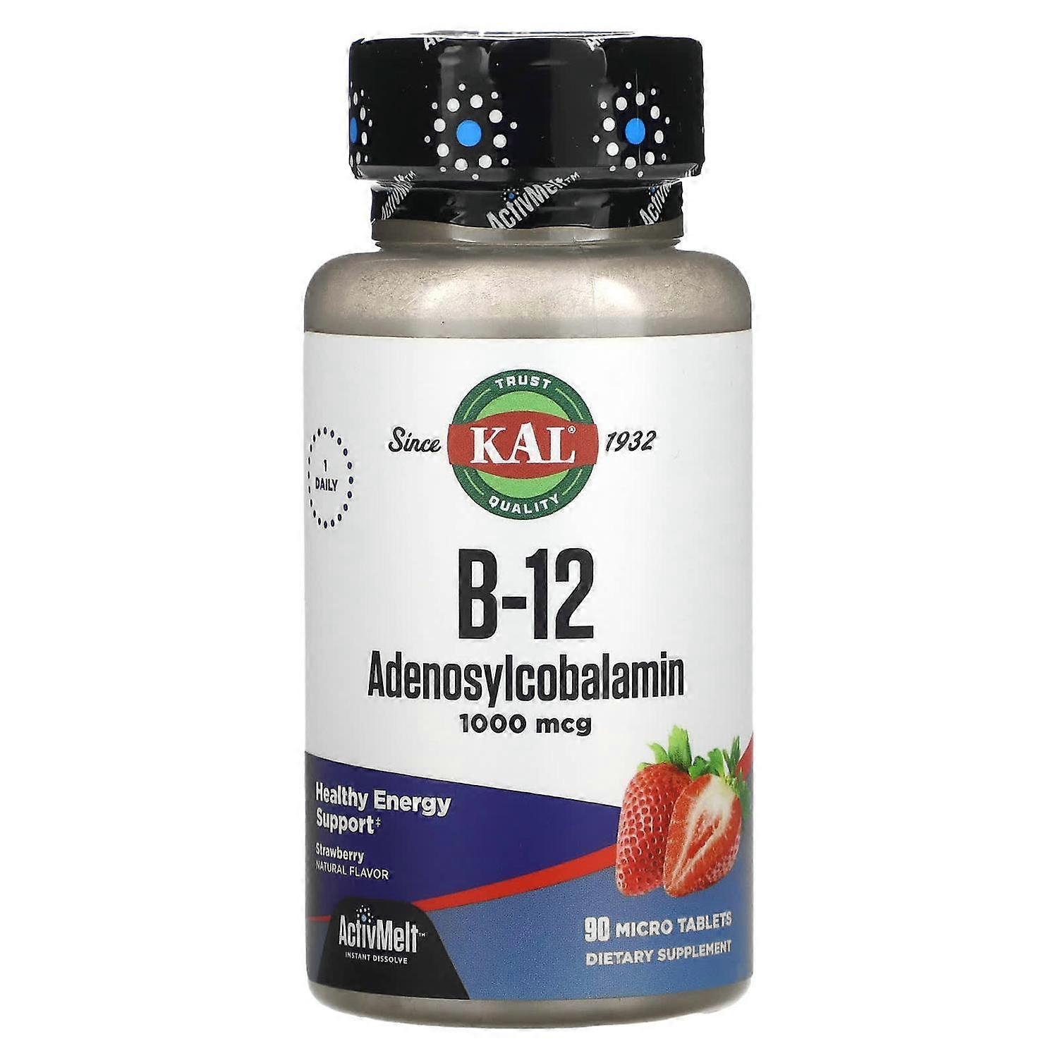 KAL, B-12 Adenosylcobalamin, Strawberry, 1,000 mcg, 90 Micro Tablets