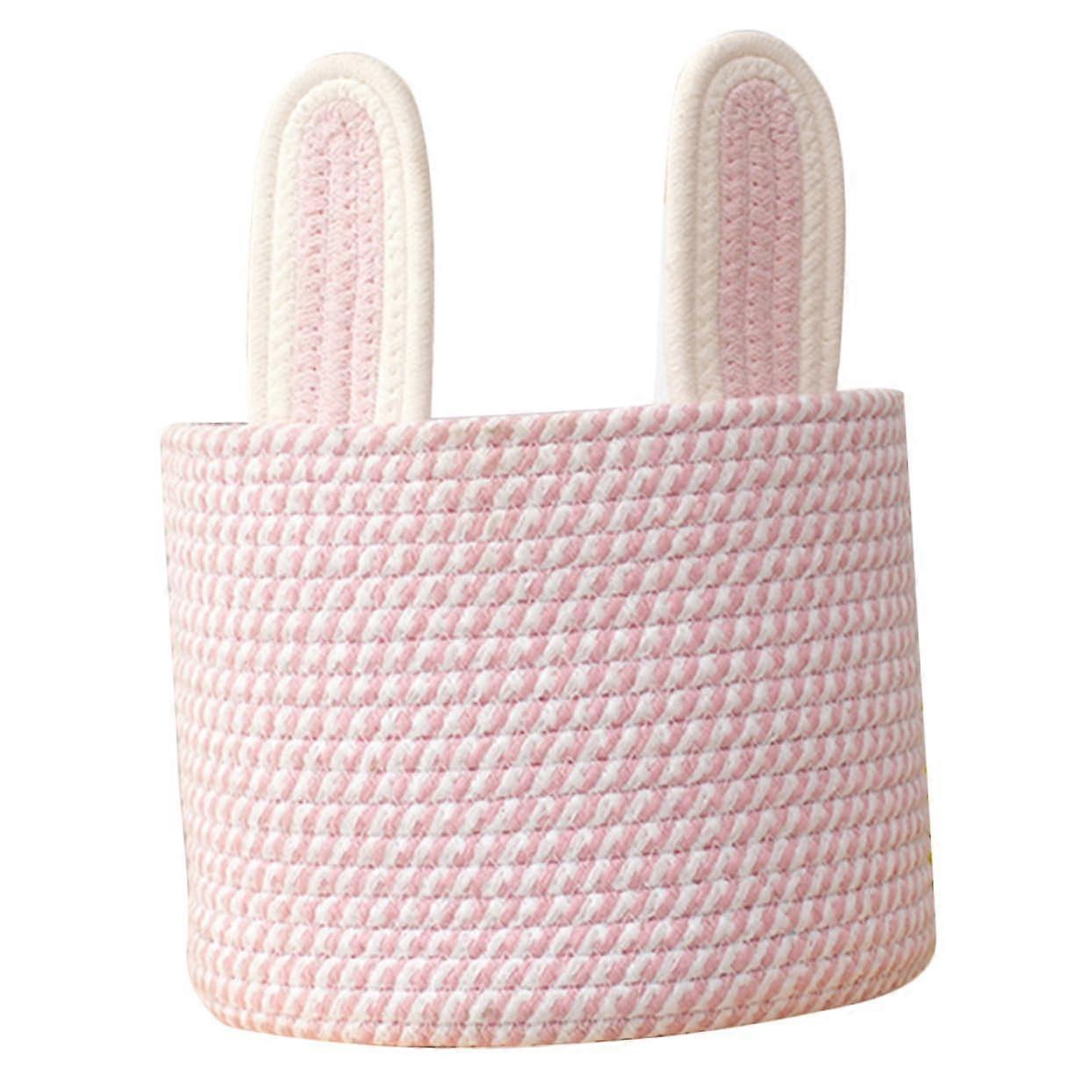 Cotton Rope Woven Storage Basket With Bunny Ears Desktop Organizer Neutral Pink Sundries Container Practical Storage