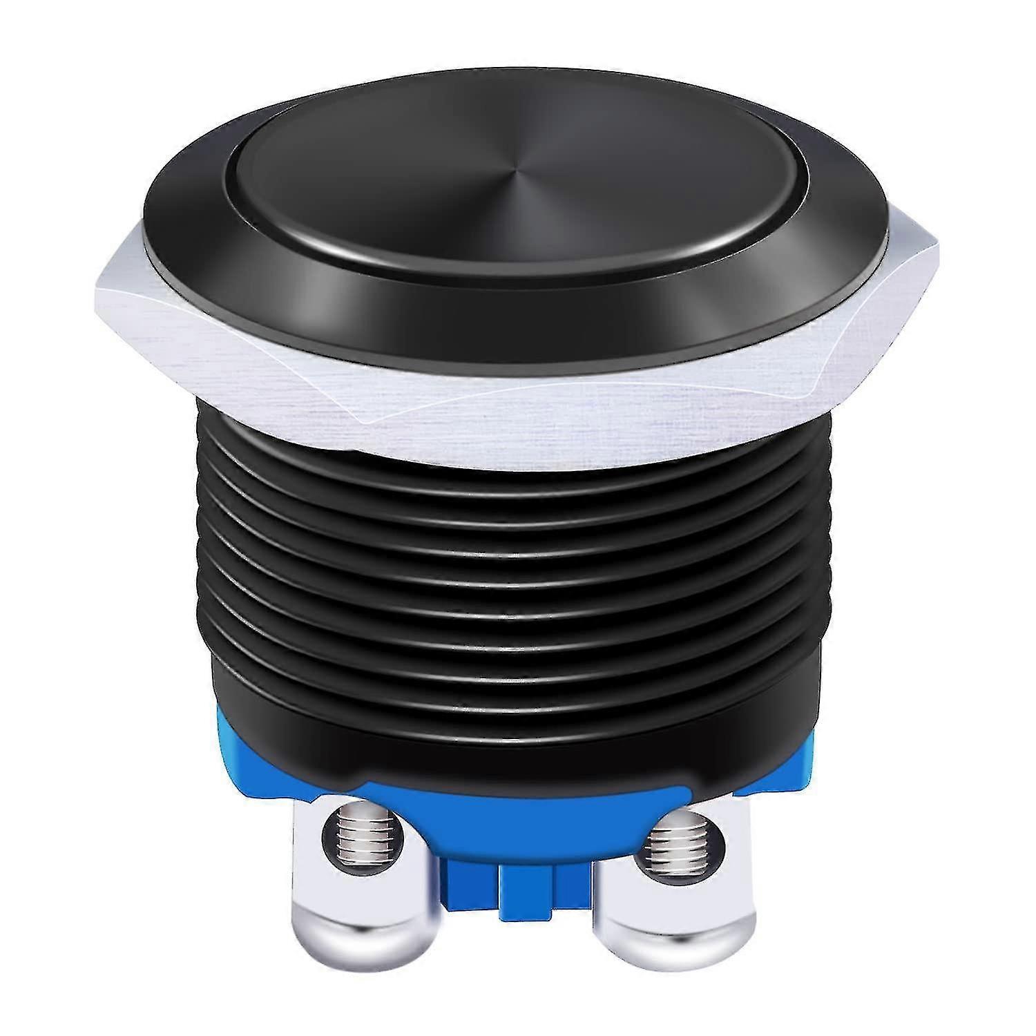 /16mm Waterproof Black Metal Shell Momentary Flat Push Button Switch