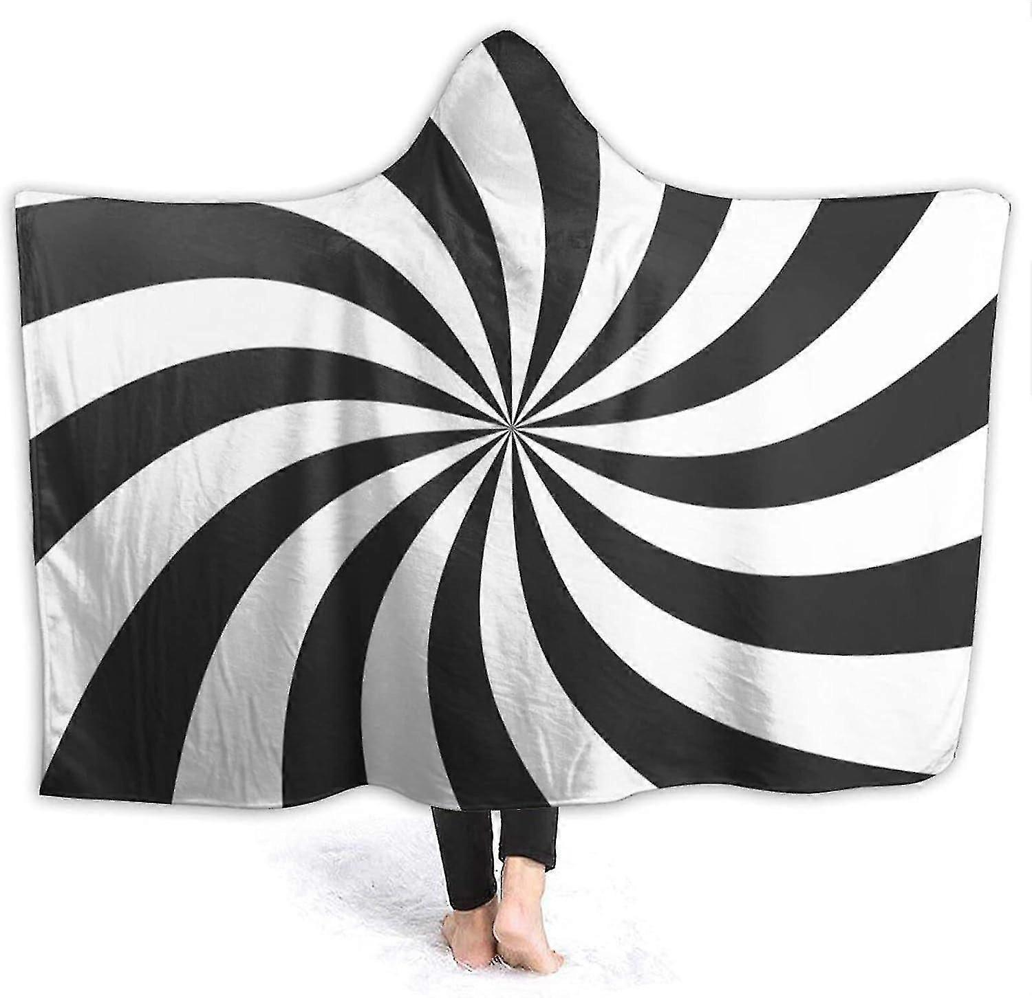 Cobertor Preto e Branco de Lã Polar com Design de Pirulito, Cobertor com Capuz, Pelúcia Macia, Cobertor Vestível, Roupão Quente com Capuz, Poncho, Capa, Roupão de Banho, Sofá, Pijama