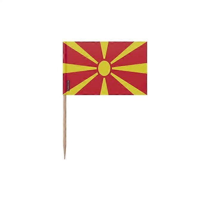 North Macedonia Flag Toothpicks - 6.5 cm - 100 pieces - Adhesive plastic - Bamboo stick - Pixelforma