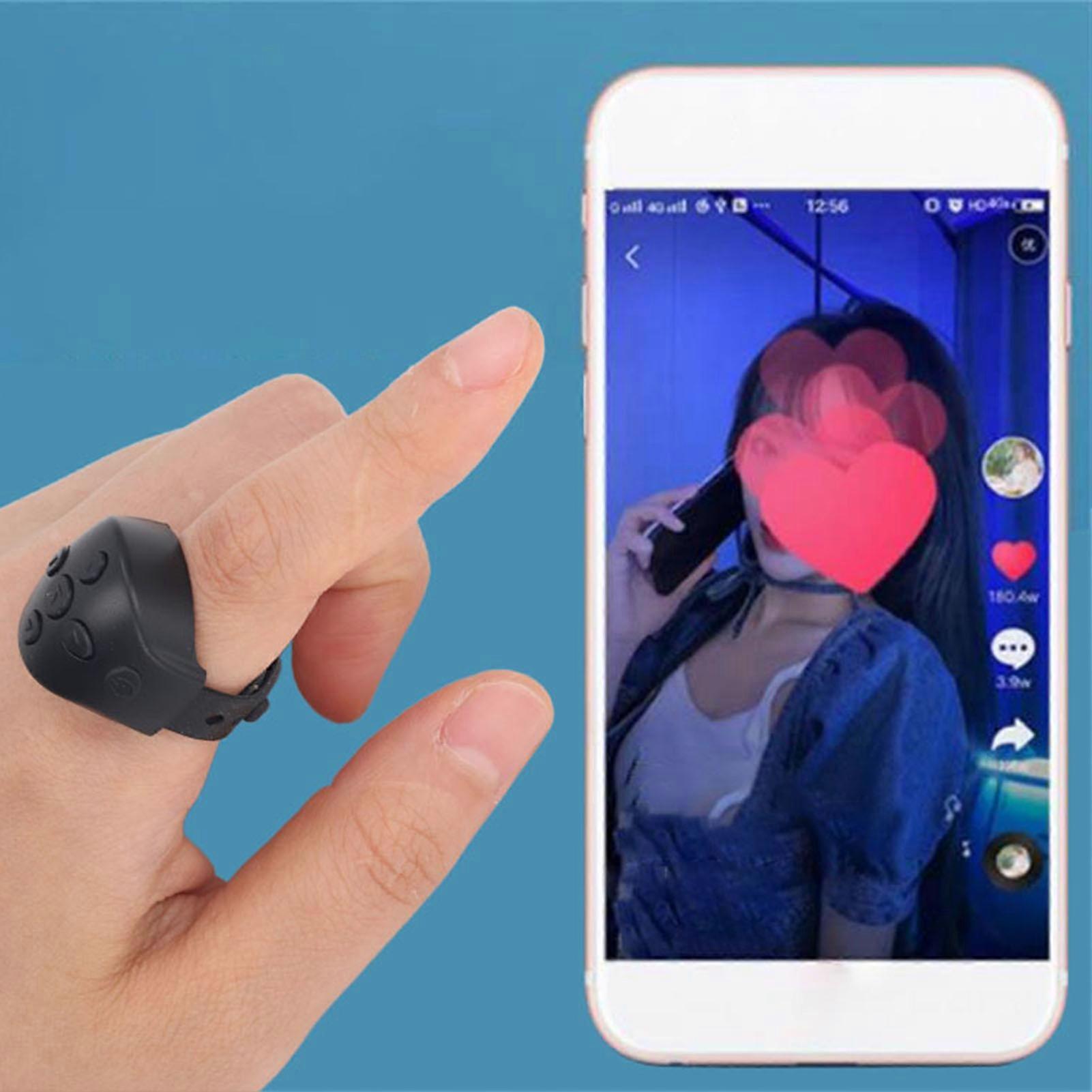 Bluetooth Remote Control Scrolling Ring APP Page Turner Camera Remote Shutter Selfie Button for Cell Phone Black 