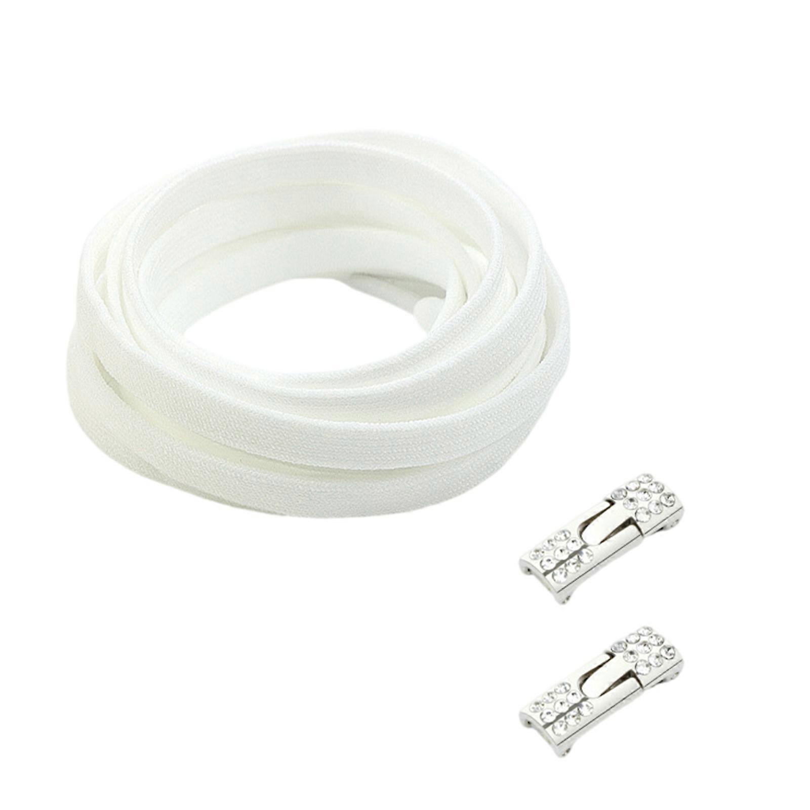 Easy Clasp Rhinestones Locks Elastic Shoelaces For Sneakers Stretchable Design Shoe Fasteners System Flat Shoe Strings  White