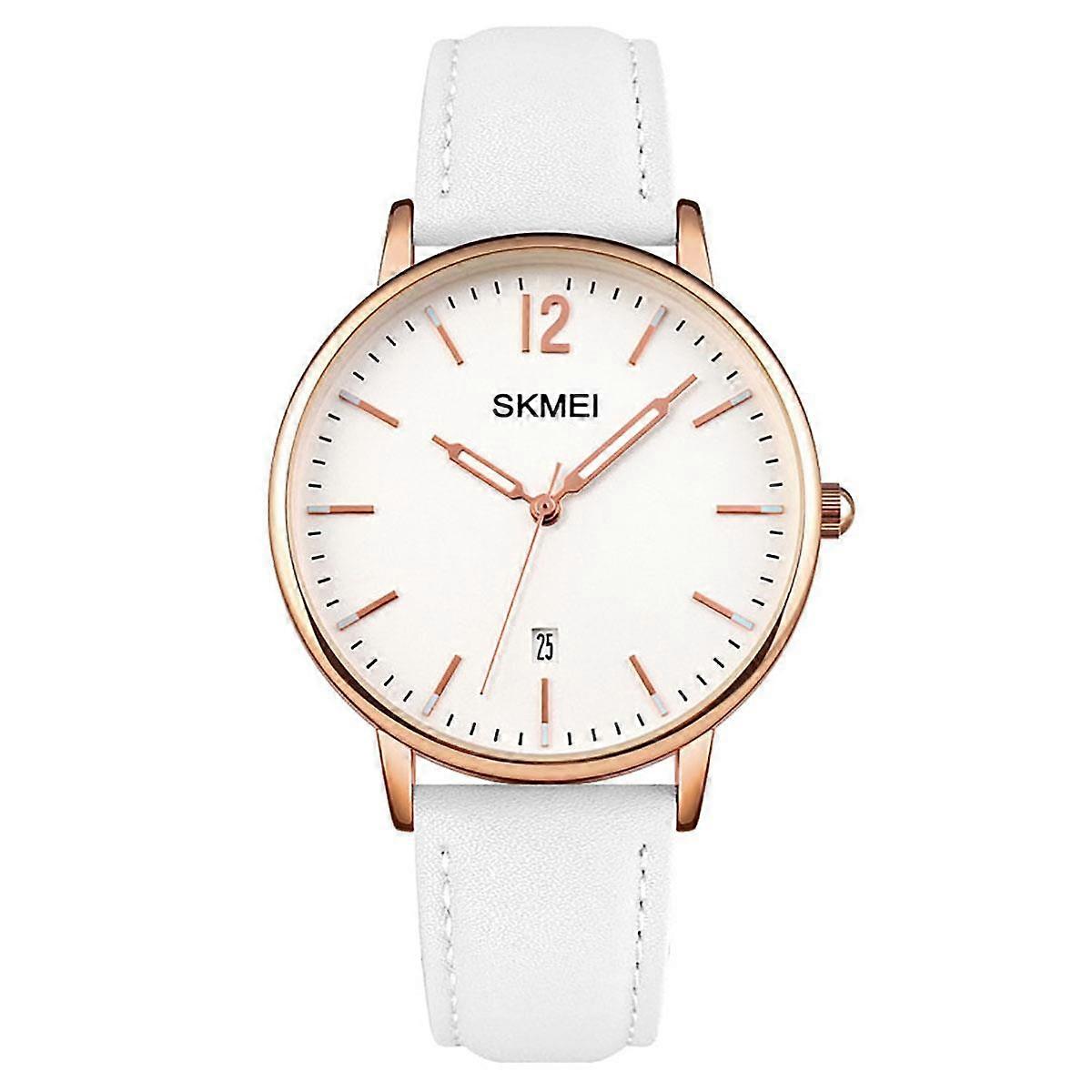 Skmei Women's Watch Classic Clear Dial Date Display Genuine Leather Strap