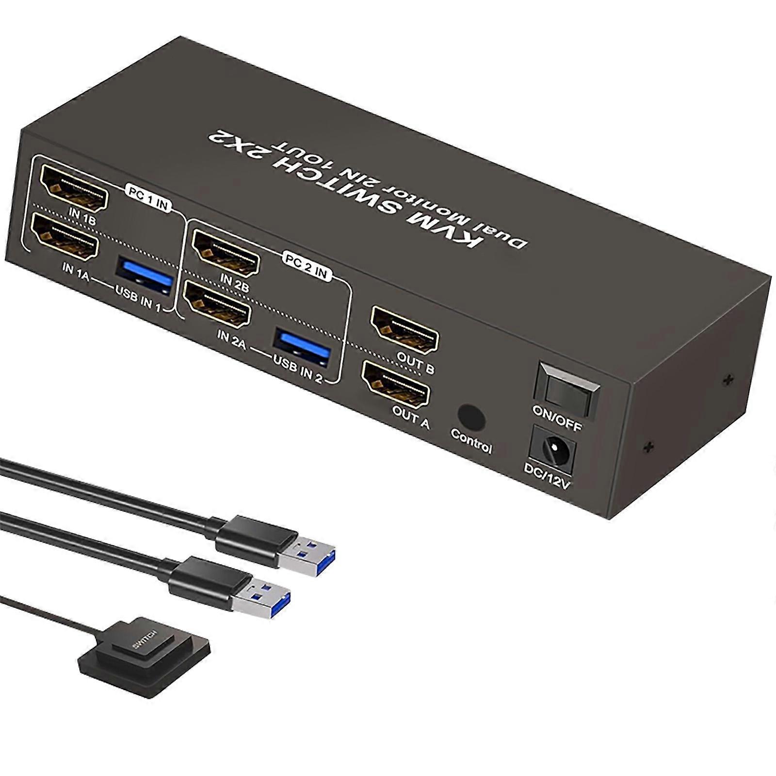 Double Monitor HDTV Switcher With 4 USB3.0 Port Metal Design Computer Switcher For Multiple Device Connectivities Multicolor