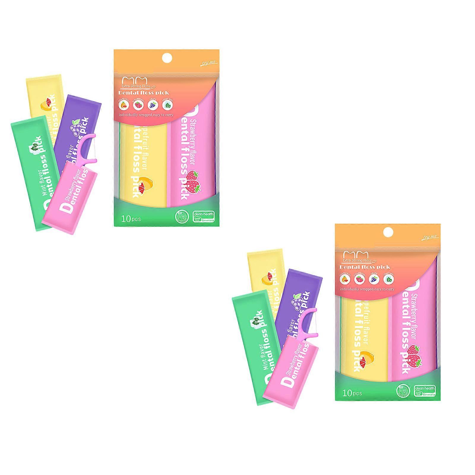 2Bags 20 Count Each Reusable Plastic Flosses Picks Fruit Flavored String Teeth Cleaner Portable Orals Care Essential  bagged