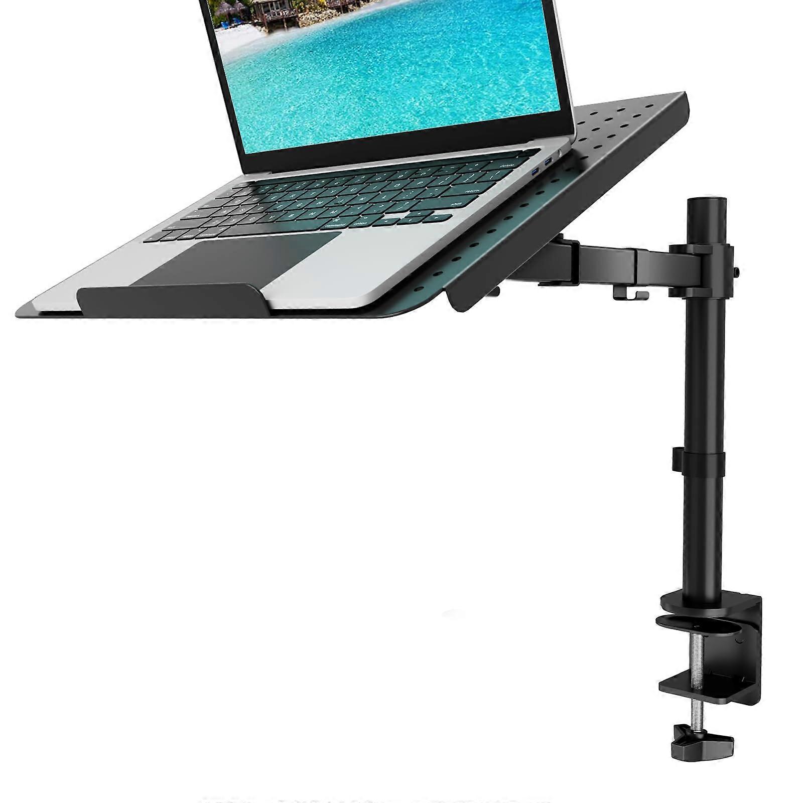 Laptop Desk Mount with Tray, Fully Adjustable Laptop Arm for Laptops up to 17 Inch, Vented Cooling, Dual Mounting Options, Black M00LP