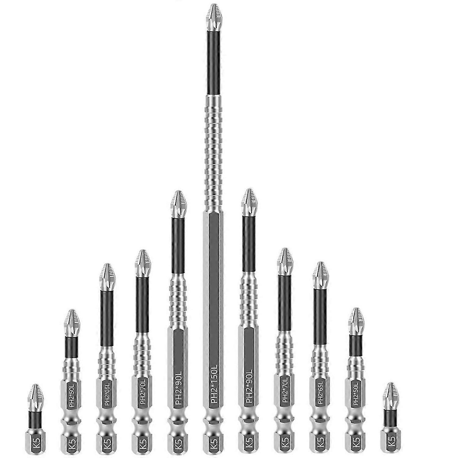 11Pcs Driver Bit K5 Impact Screwdriver Bits Anti-Slip Magnetic Drill Bits TeethPhillips CrossHead E