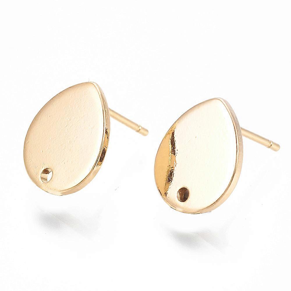 4pc Brass Stud Earring Findings with Loop and Flat Plate Teardrop Nickel Free Real 18K Gold Plated 12x10mm Hole: 1.4mm Pin: 1mm