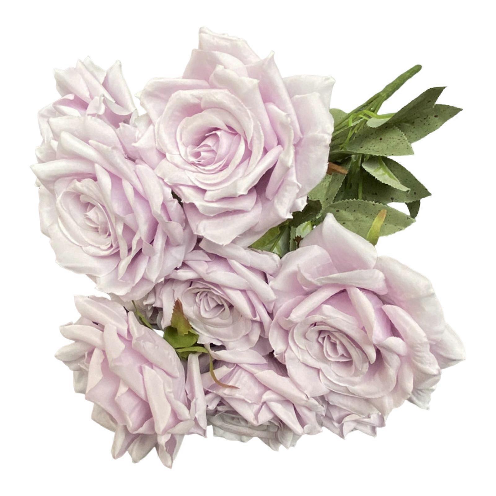 1 Bouquet Artificial Rose Realistic Not Wither No Watering Non-fading Easy to Care 9 Head Photography Props Fake Flower for Desktop-Light Purple
