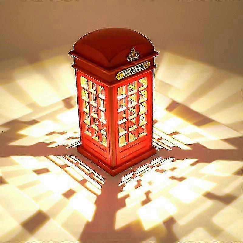 Retro telephone booth lamp for London with key sensor & USB charger