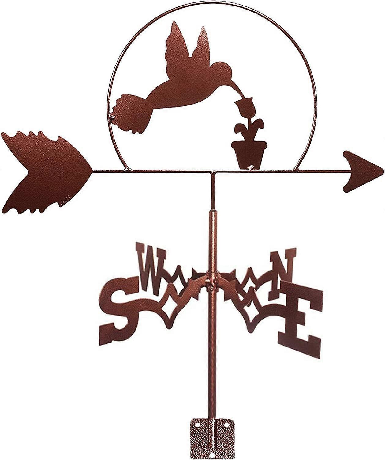 Cast Iron Weather Vane Hummingbird with Flowers, Decorative Retro Garden Wind Direction Indicator