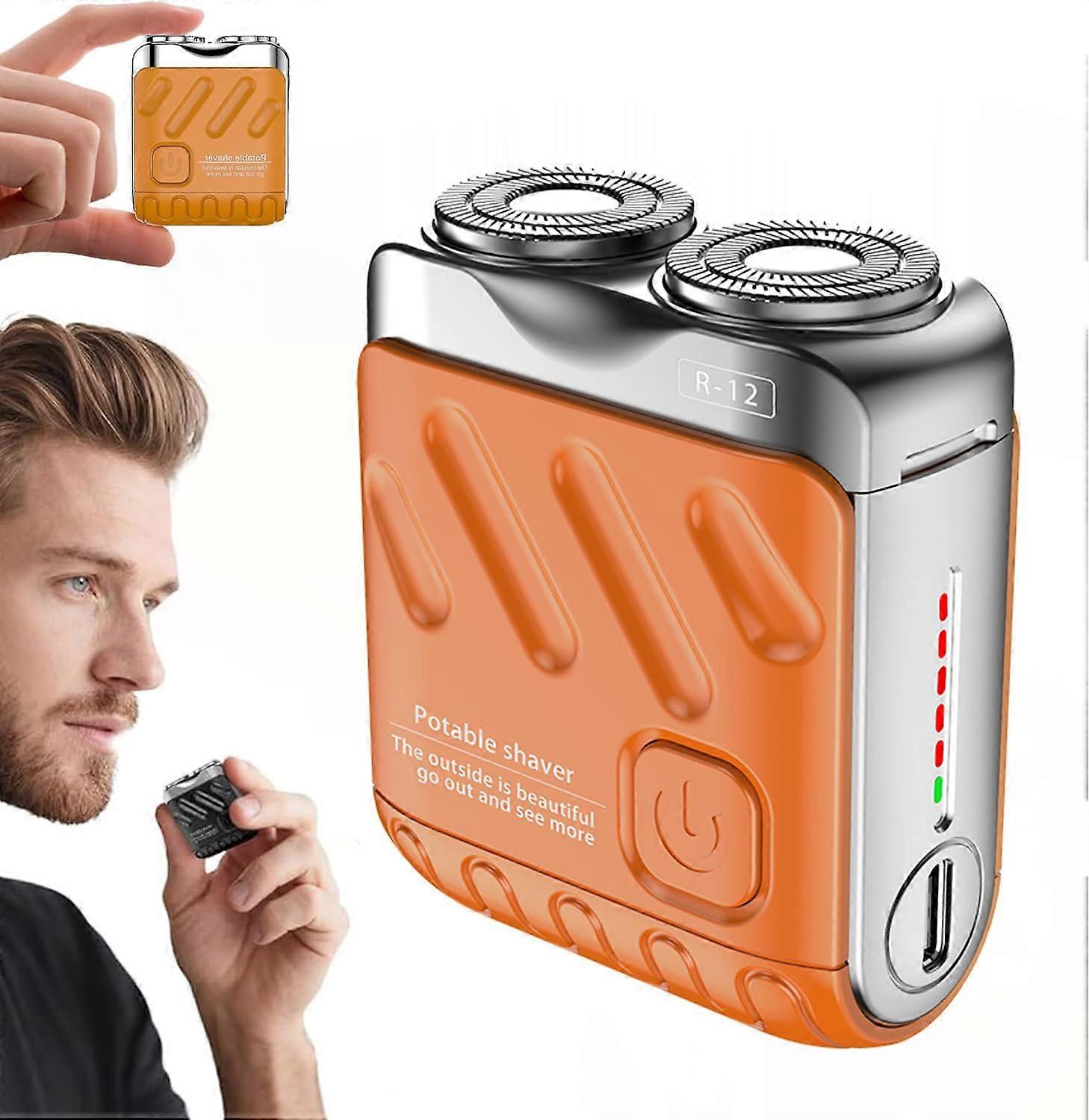 Electric Rotary Beard Shaver DualBlade Pocket Size Waterproof USB Fast Charge with LED Display Orange