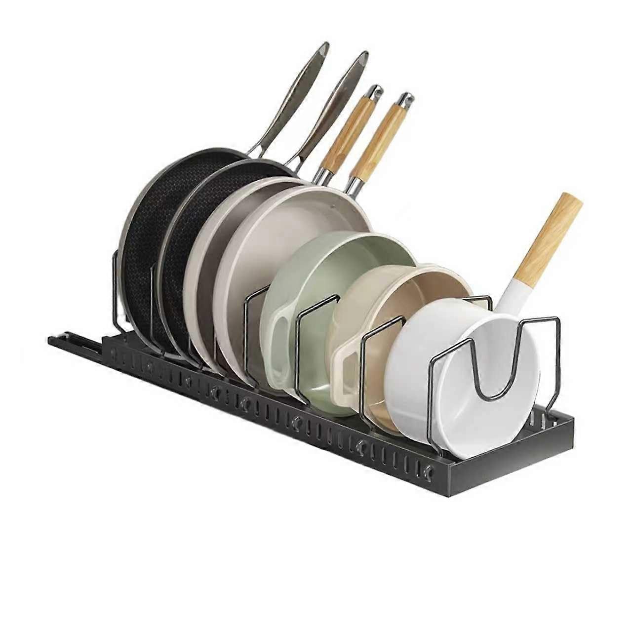 Pull Out Pots and Pans Organizer with Adjustable Dividers, NoDrill Slide Out Lid Rack for Kitchen Cabinet, Black Vertical