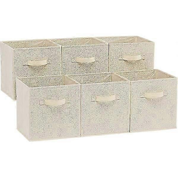 6-pack foldable fabric storage boxes/organizers with handles, solid beige, 26.6x26.6x27.9cm