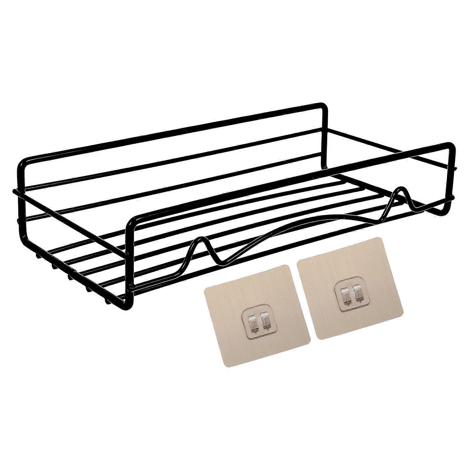 Adjustable Wall-Mounted Kitchen Storage Rack Multi-Function Storage Rack Space Saving Simple Design Black 1Pc