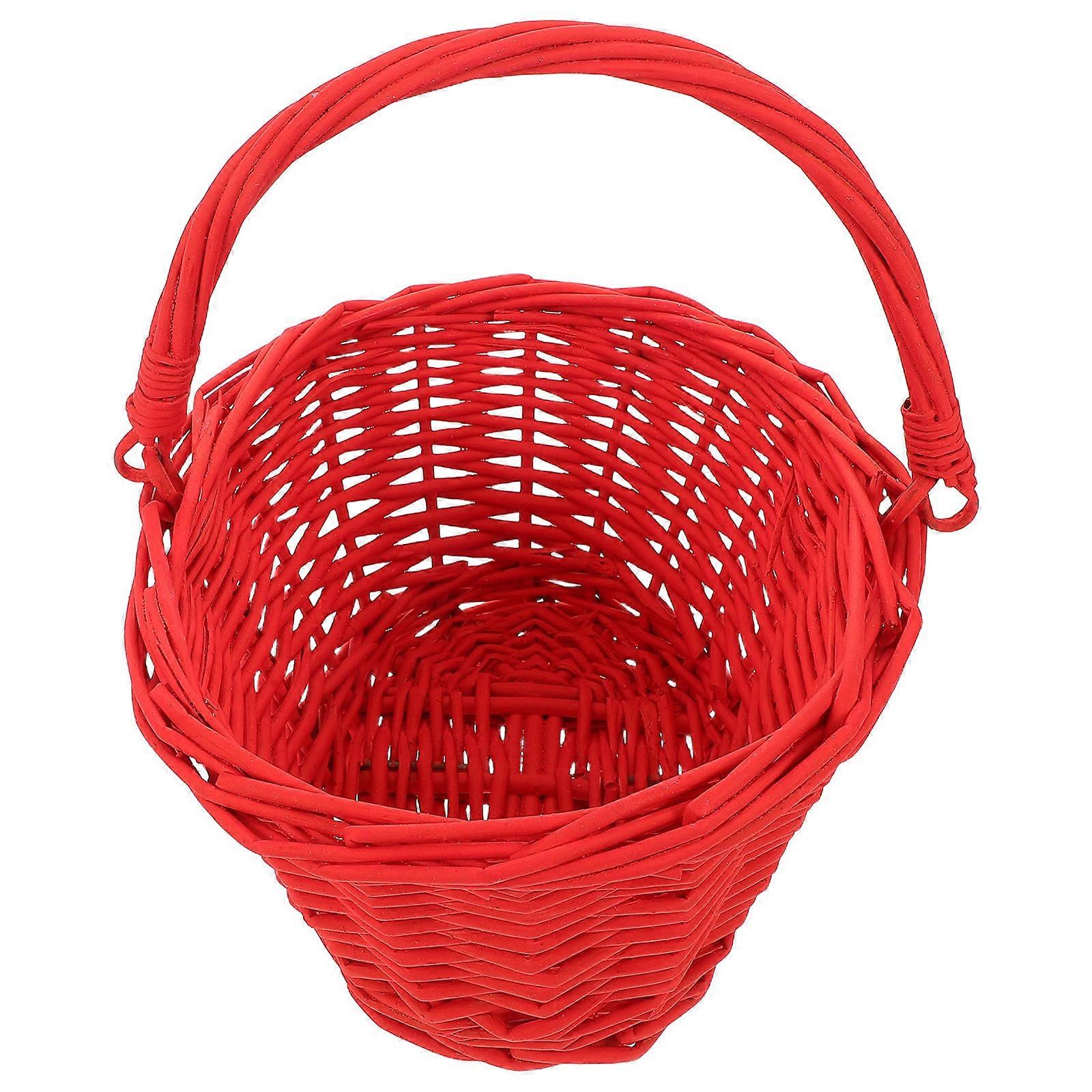 Multipurpose Wicker Basket with Handle for Picnic Red Handwoven Storage