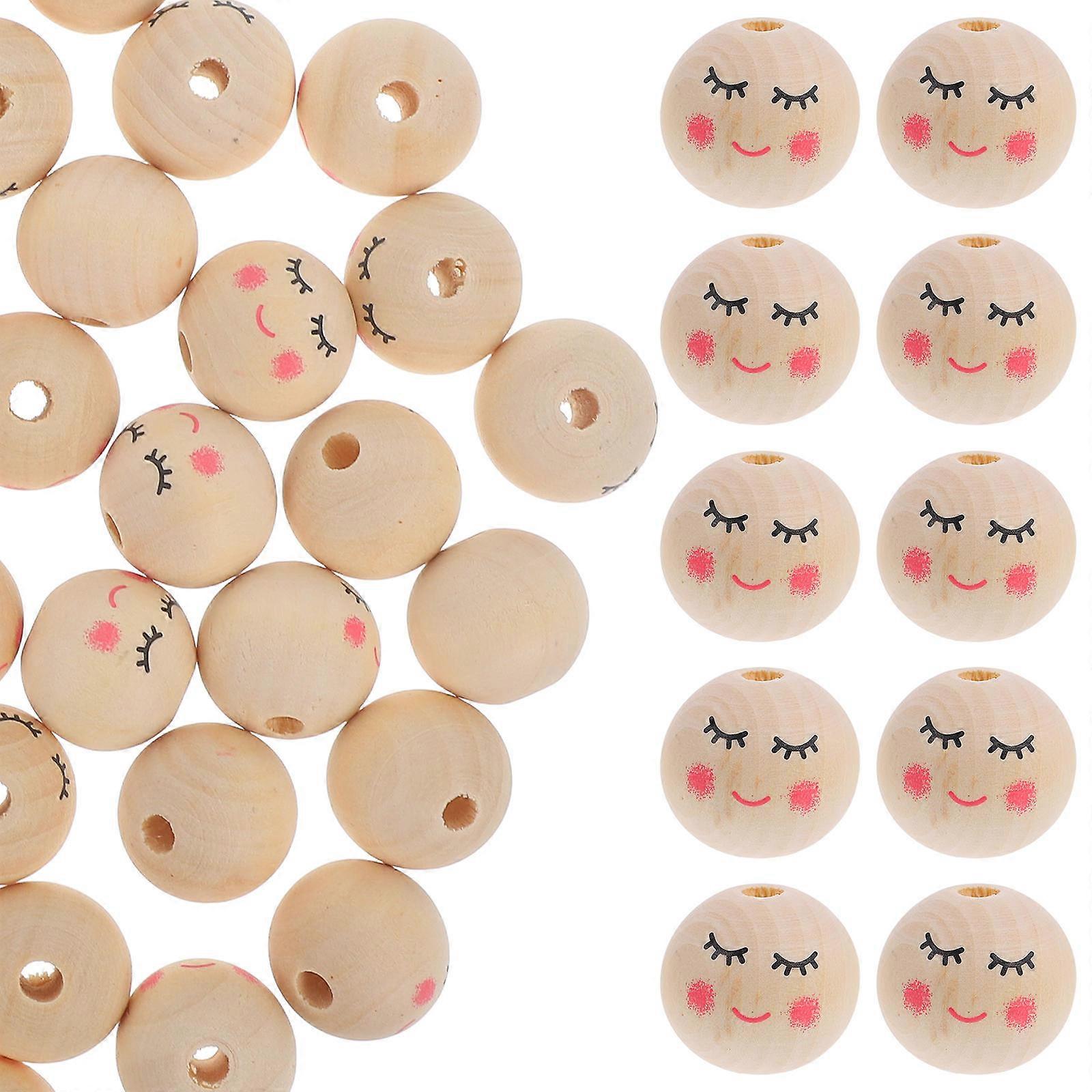 Wooden Beads Face Pattern for Decoration 50Pcs Multi-Purpose DIY Craft Making