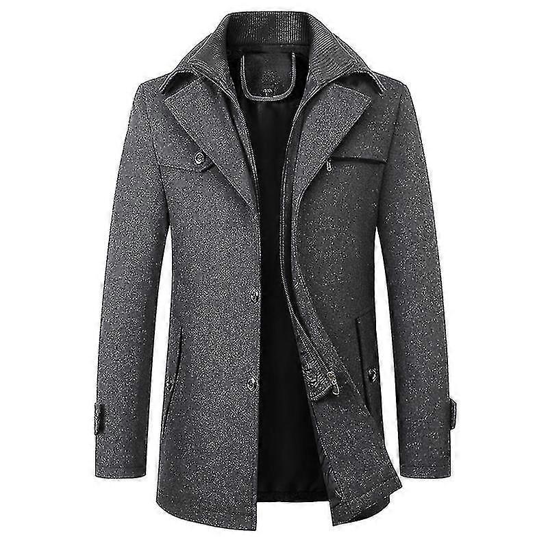 Long Woolen Jacket for Men, Autumn Coat with Warm Double Collar