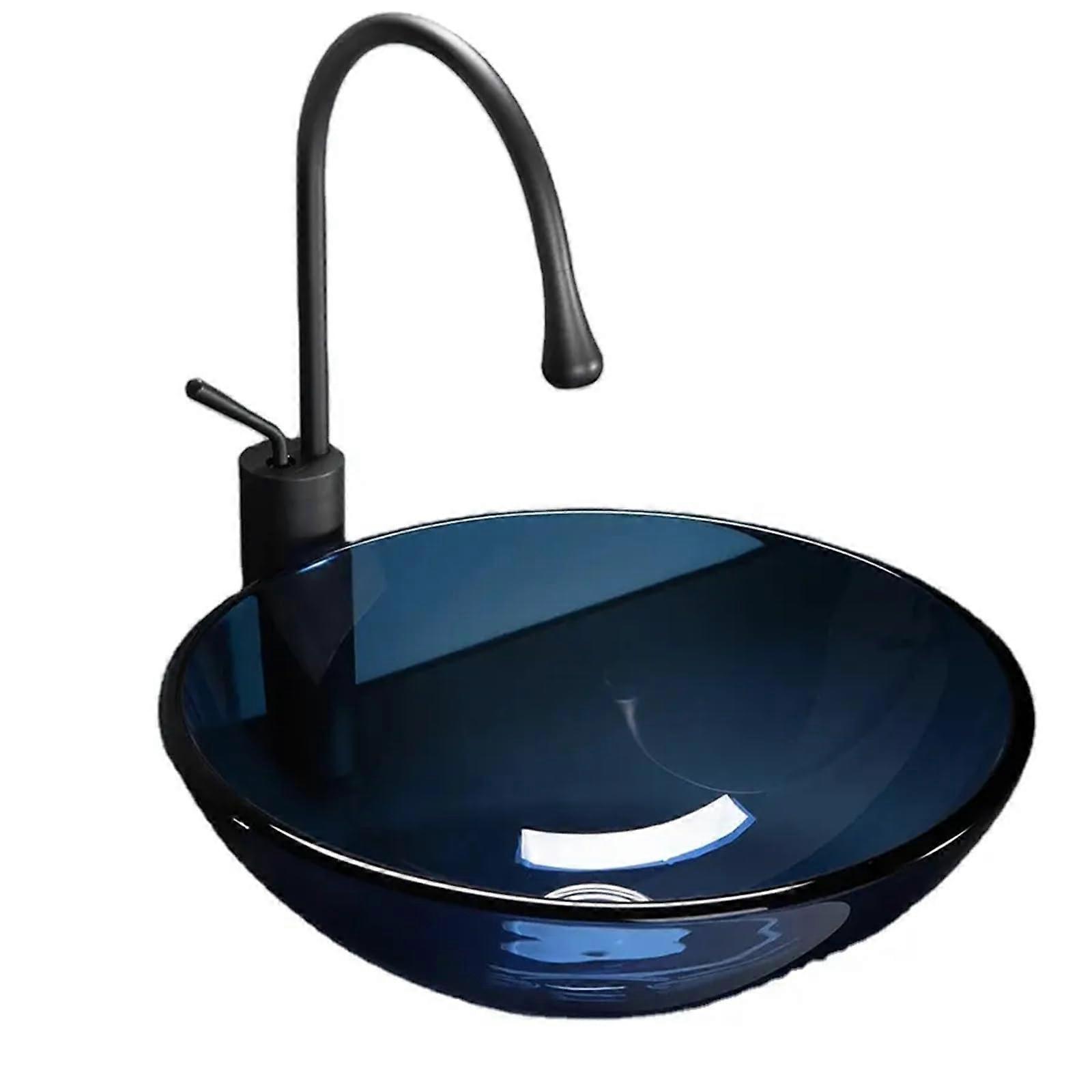 12 Inch Tempered Glass Vessel Sink with Faucet and Pop Up Drain, Round Bathroom Basin Combo