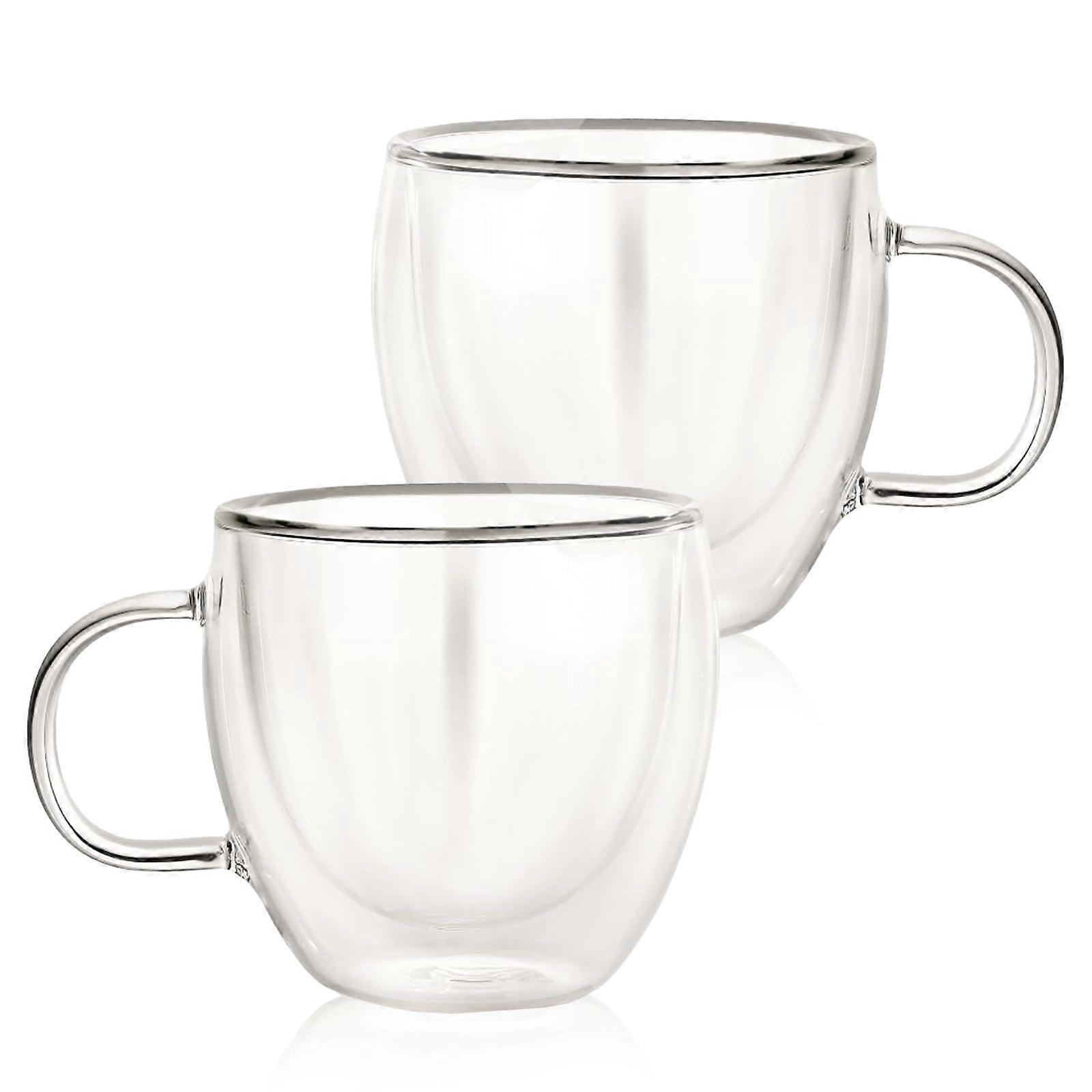 8 oz Insulated Glass Coffee Mugs Set of 2, Double Wall Borosilicate Cups for Hot and Cold Drinks