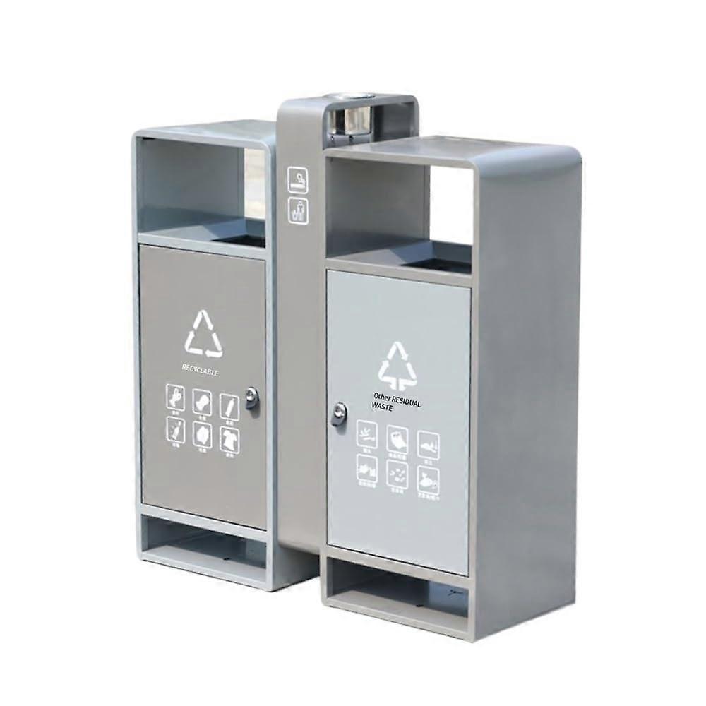 Outdoor Trash Can Stainless Steel Garbage Bin with Lid Rustproof MultiCompartment Design