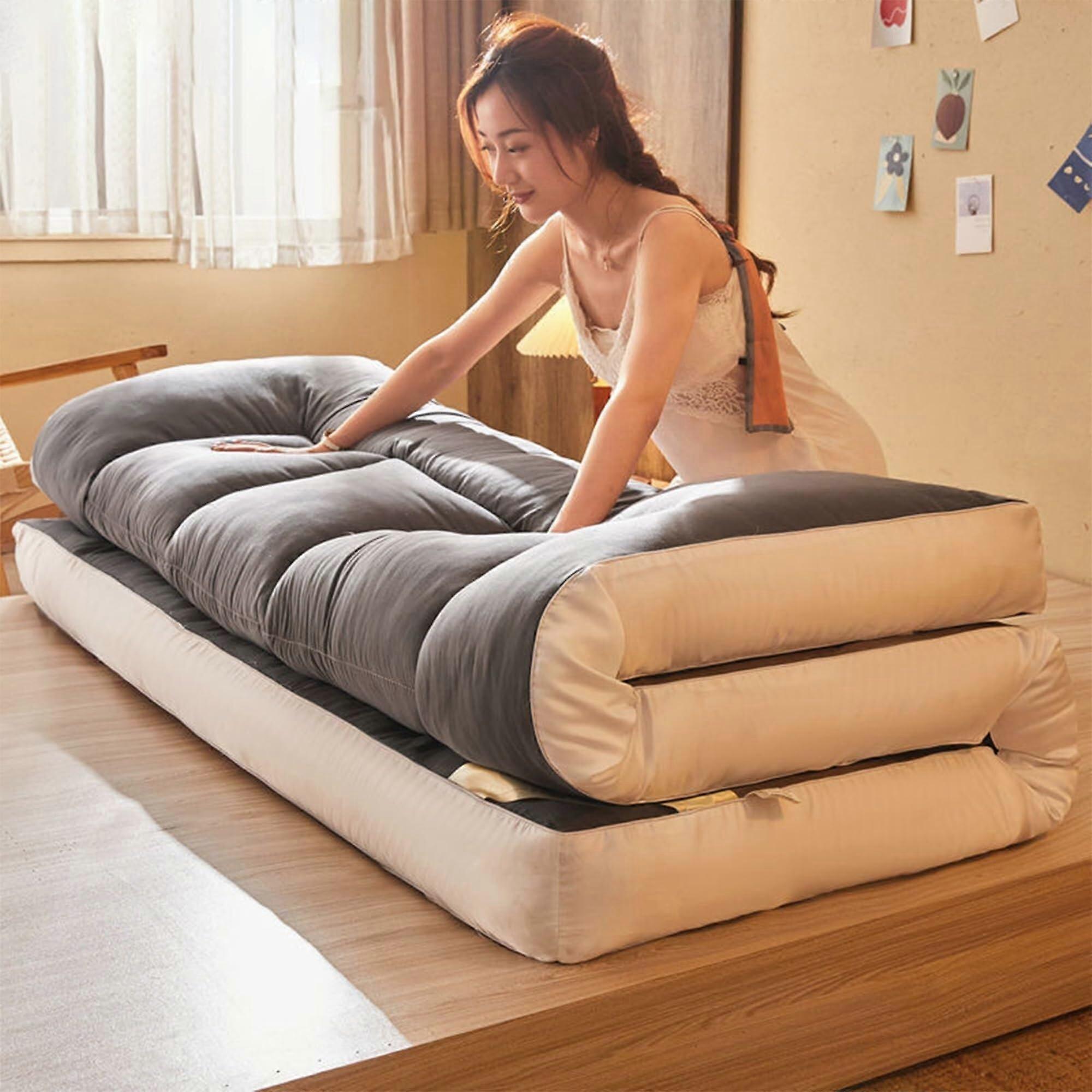 Japanese Floor Mattress with Ergonomic Back Support, Foldable Guest Mattress 71x79in Grey
