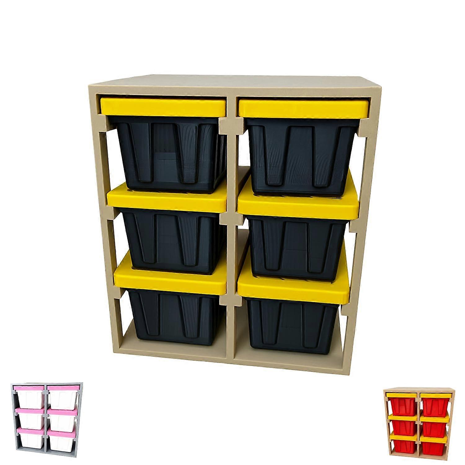 3D Printed Modular Storage Rack with Bins, SpaceSaving Organizer Shelf with Yellow Lids, 6A