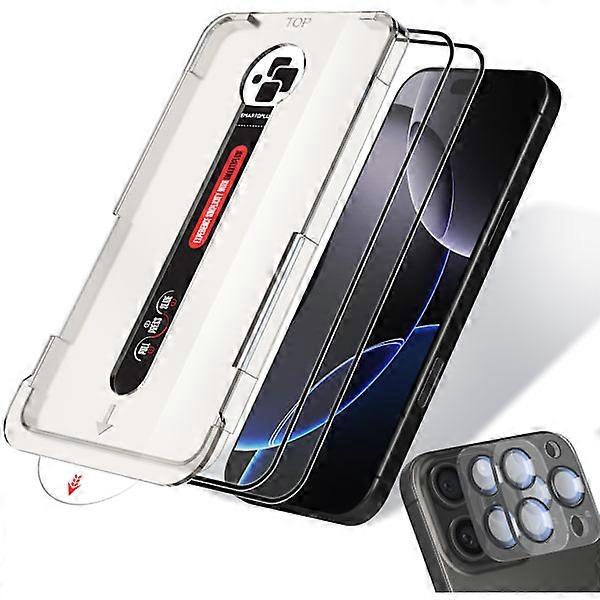 2-pack Compatible with iPhone 16 Pro Max Screen Protector & 2-pack Lens Protector - Tempered Glass, 6.9 inch, Auto Install, Bubble Free