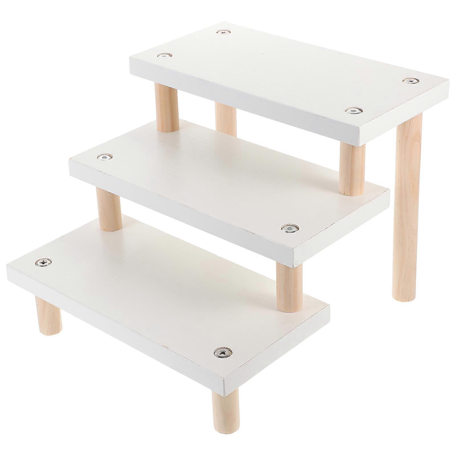 3 Tier Wood Display Shelf for Display 2Pcs White Riser Organizer