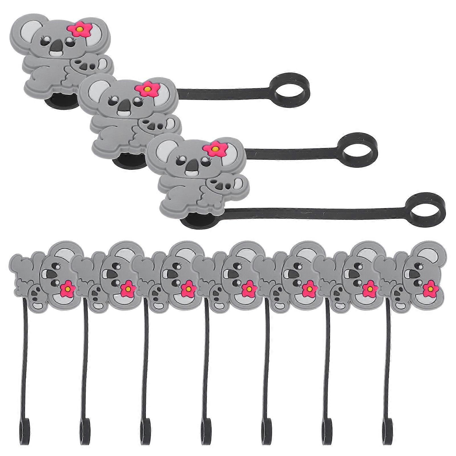 Koala Silicone Straw Cover for Drinking Straw Caps 10Pcs Grey