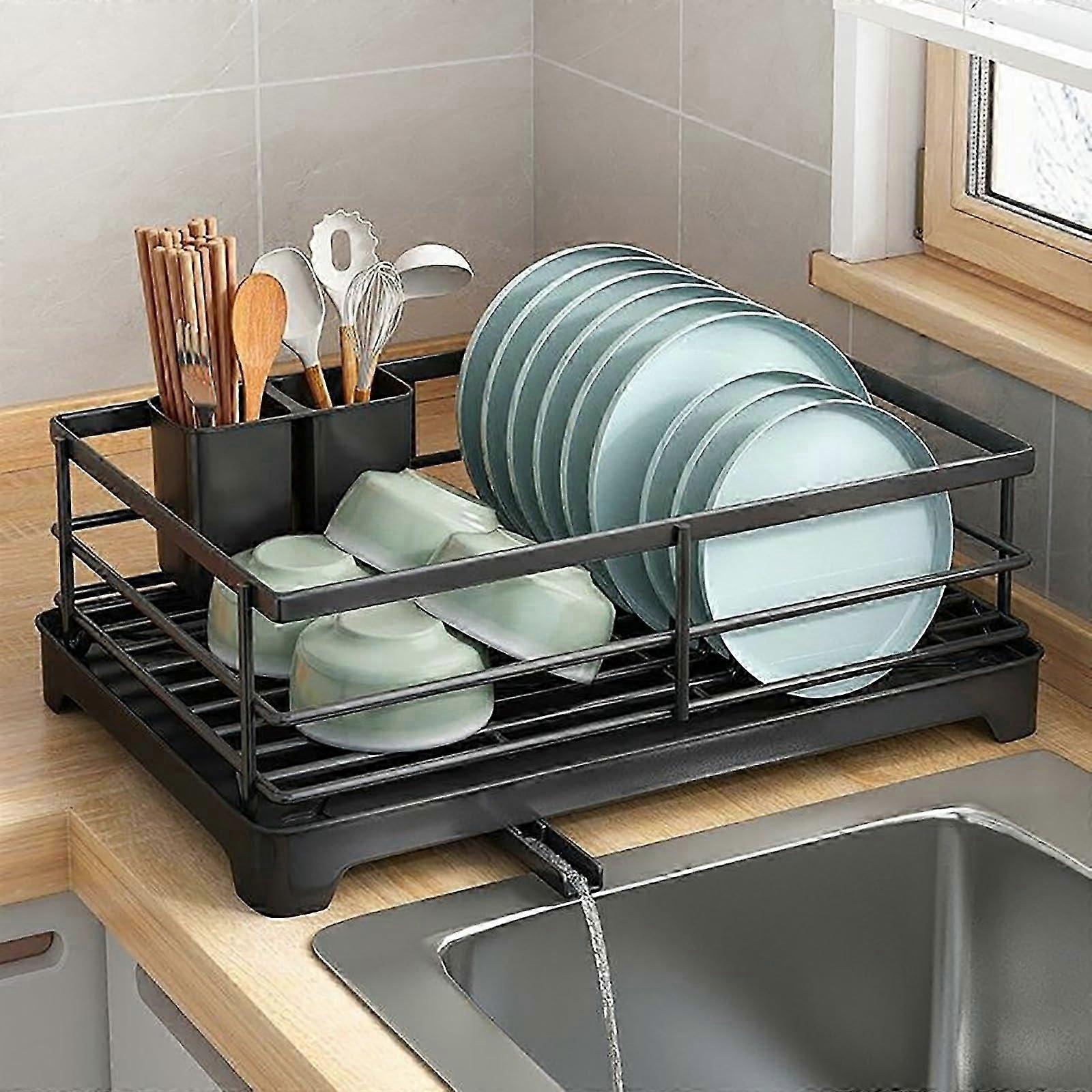 Dish drying rack with swivel spout for kitchen counter