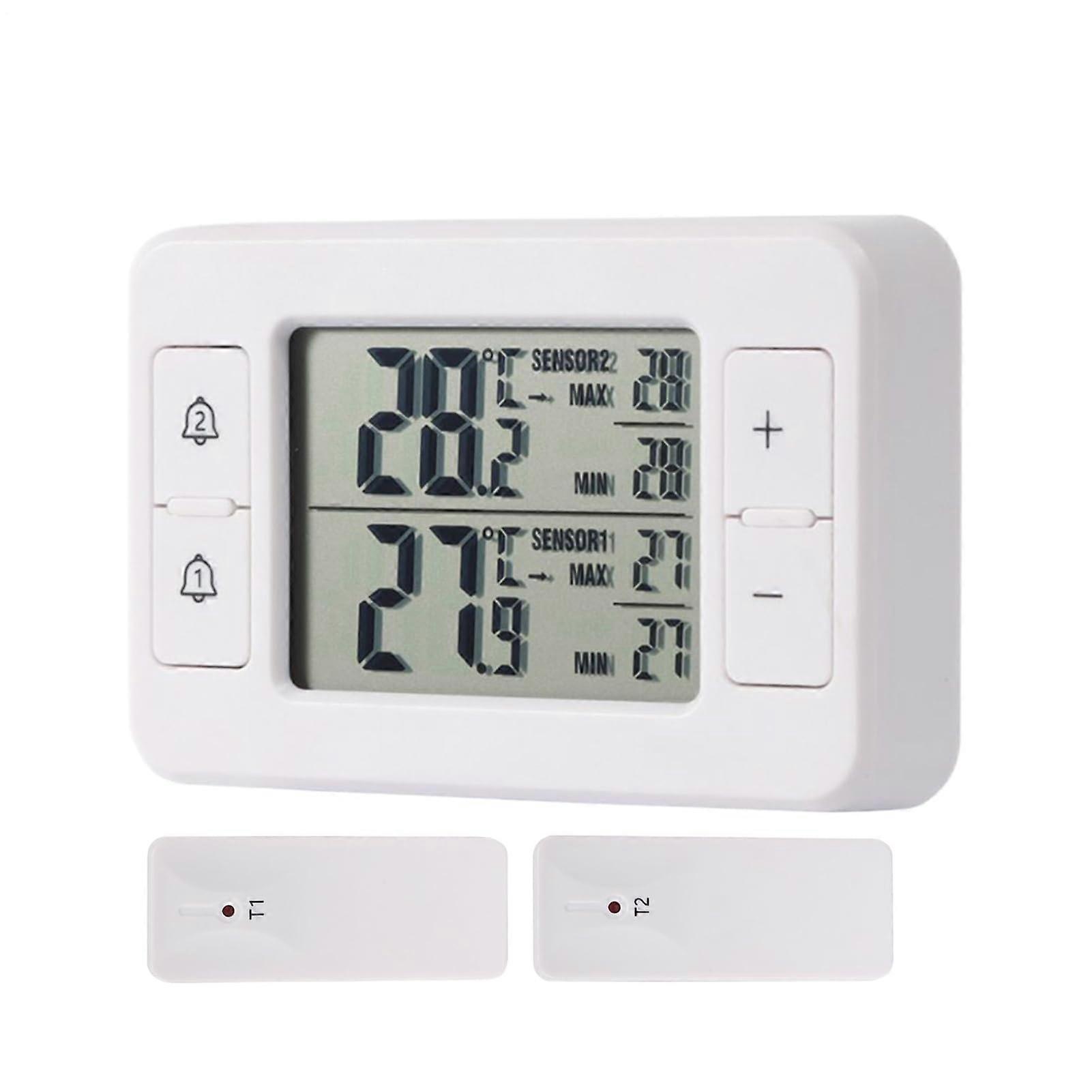 Wireless Fridge Thermometer with Dual Sensor and Smart Alarm, 100m Range for Kitchen or Outdoor