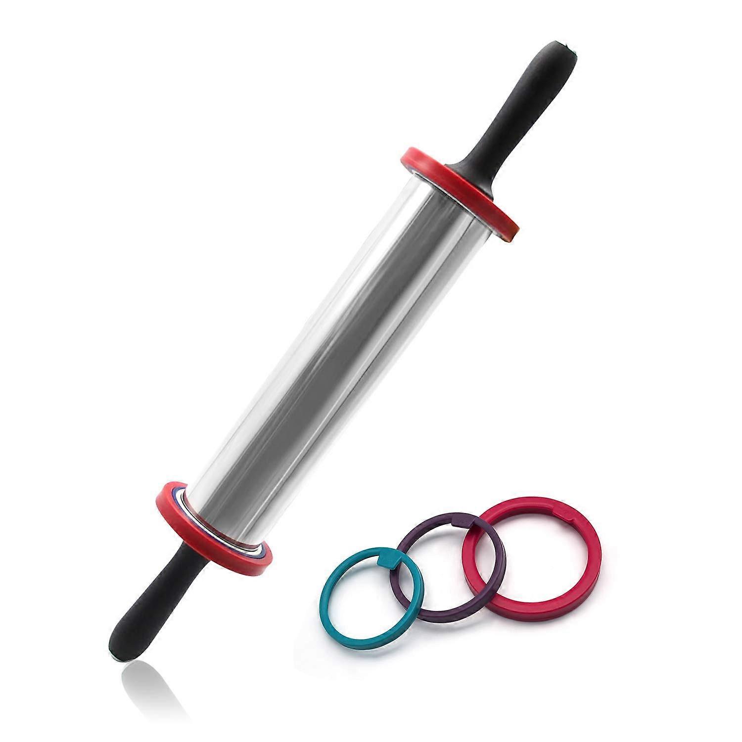 Stainless Steel Adjustable Rolling Pin with Thickness Scales, Nonstick Dough Roller for Baking