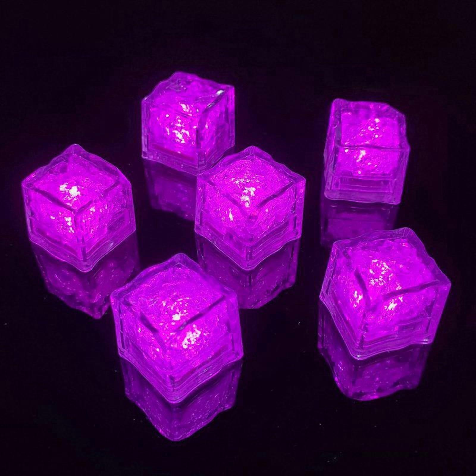 LED Ice Cubes for Drinks Liquid Activated Glow Light Up Cubes Purple 24 Pack Reusable Party Decor