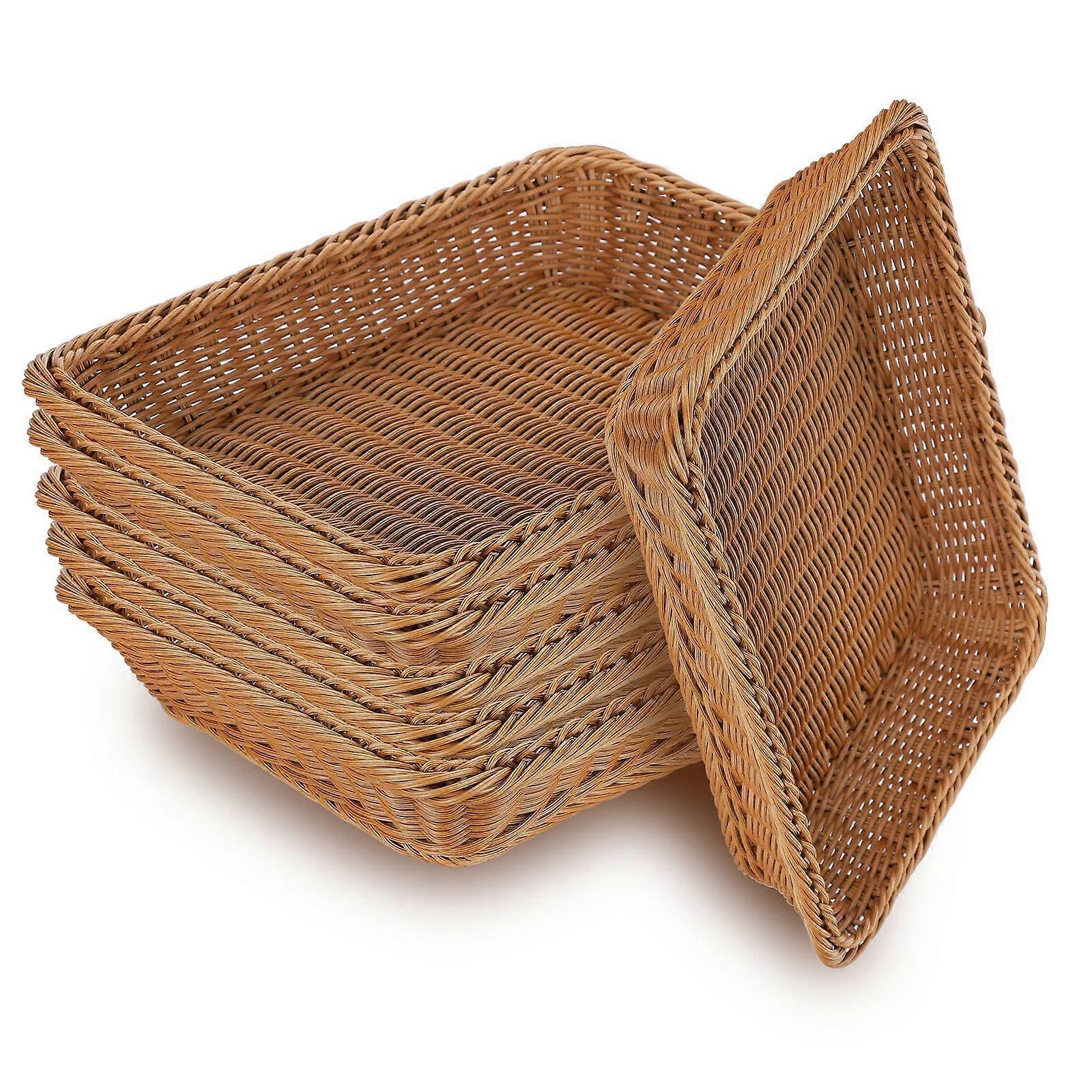 Wicker Bread Basket Set of 6, 16 Inch Large Rectangular Serving Baskets with Plastic Liner