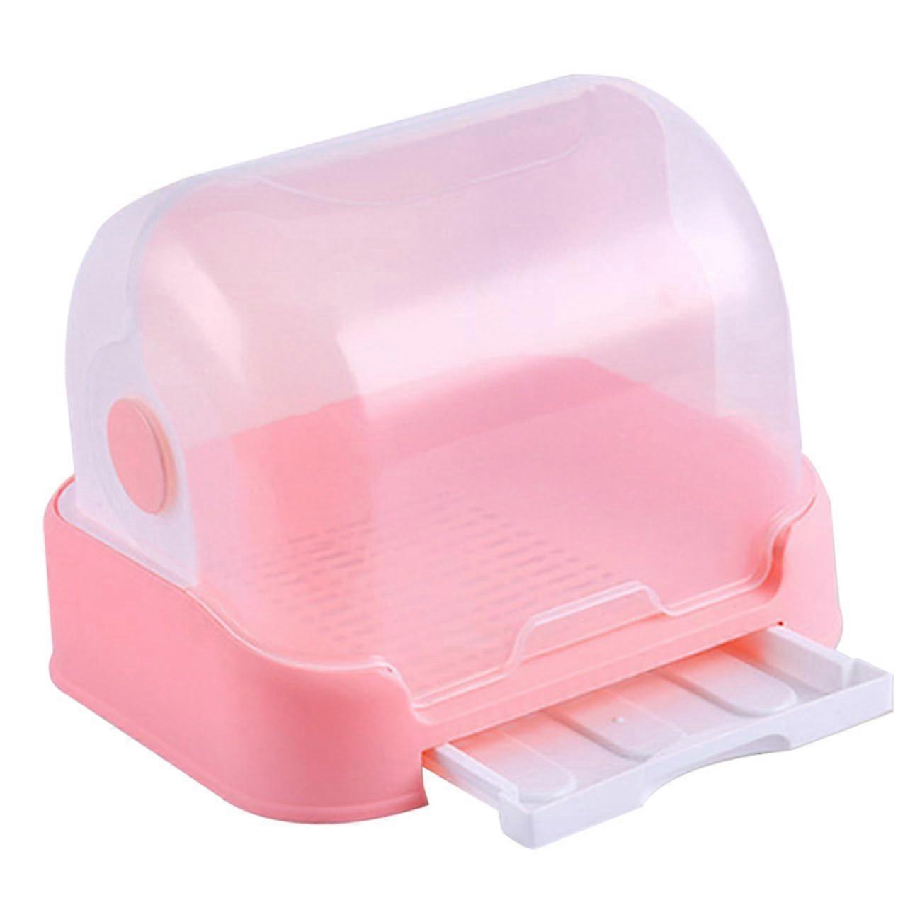 Dish Drying Rack with DustProof Cover, Fast Draining Tray for Bottles, Cups and Small Kitchens