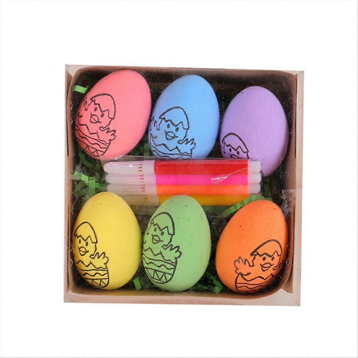 6Pcs Easter DIY Hand-Painted Eggs 2024 Children's Handmade Gift -B