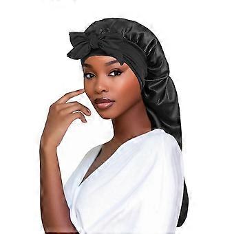 Women Bonnet Sleeping Hat Long Tail Braid Hair Night Sleep Cap Head Shower Caps for Sauna Bathing Bonnet Peacock Blue