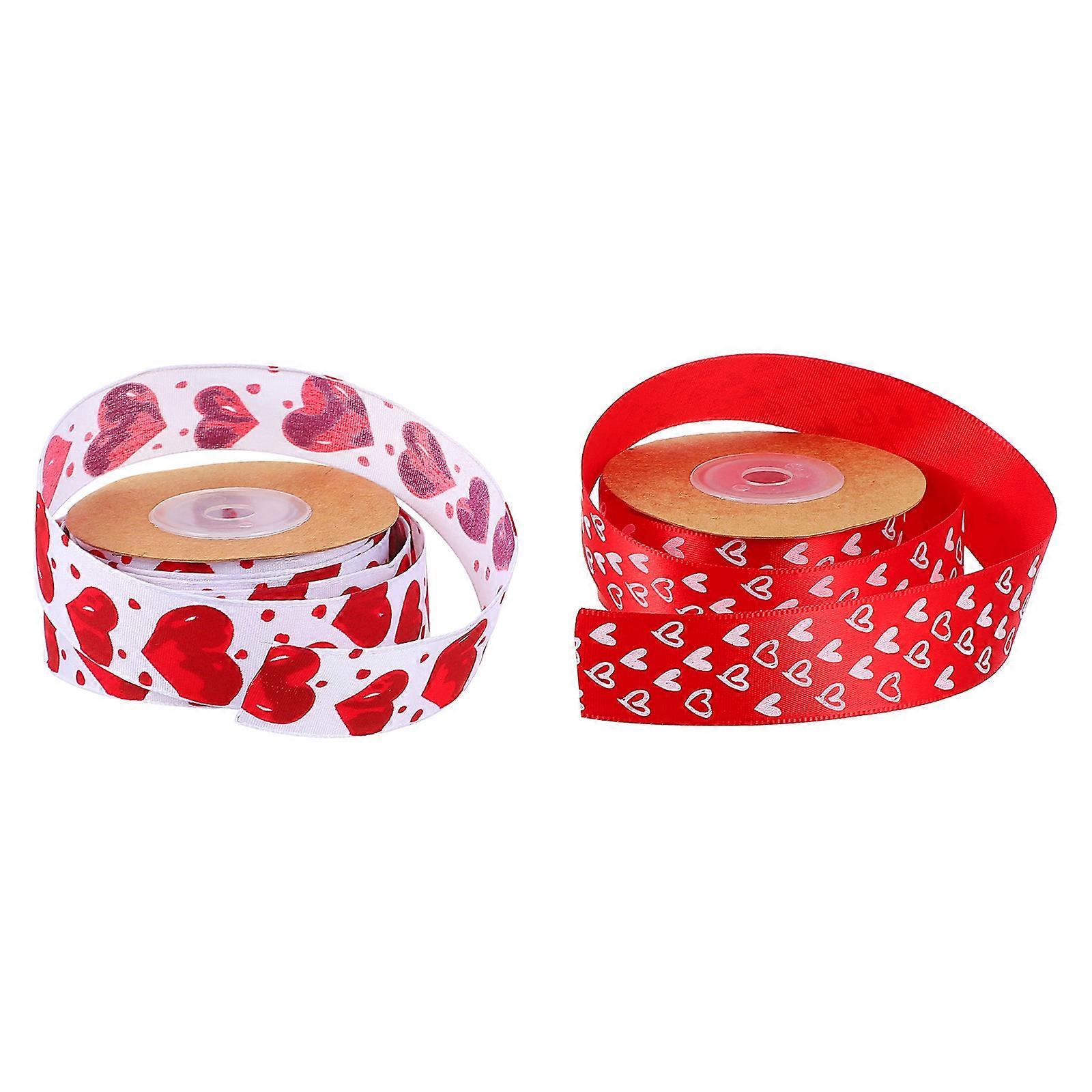 Gift Box Packing Ribbon Heart Pattern Wrapping Ribbon 2 Rolls