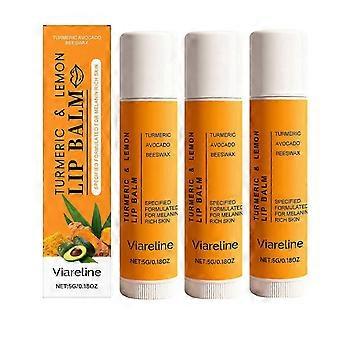 Kurkuma-Zitronen-Lippenbalsam (3 Stück), Zitronen-Kurkuma-Lippenpeeling, natürliches Peeling & Feuchtigkeitspflege für rissige, stumpfe Lippen, reduziert feine Linien, spendet intensive Feuchtigkeit