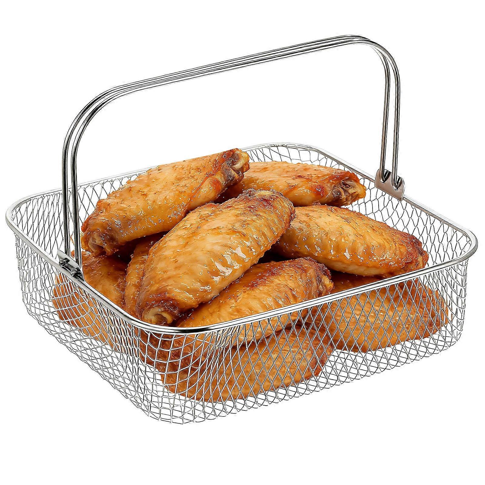 Quadratischer Luftfritteusenkorb, Luftfritteusen-Metallkorb, Luftfritteusen-Backkorb mit Griff