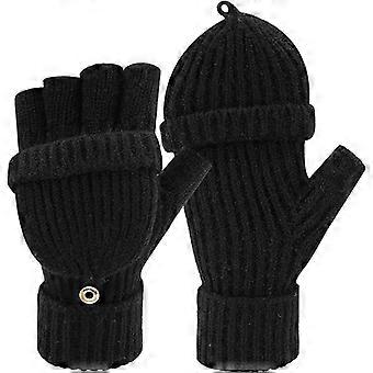 Women's Winter Knitted Fingerless Work Gloves Convertible Mittens to Keep Warm on Cold Days