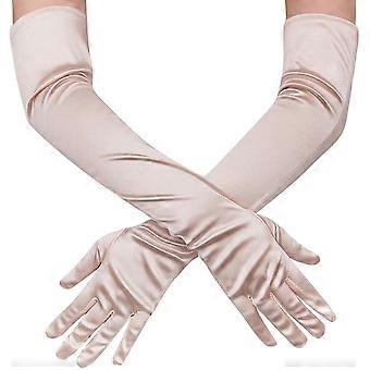 Champagne Satin Elbow Length Evening Gloves for Women, Bridal Wedding Prom Party Gloves