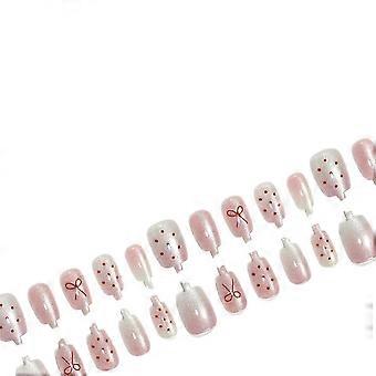 Handgemaakte druknagels, 30 stuks, cat's eye strass strik ontwerp geschikt voor sociale gelegenheden