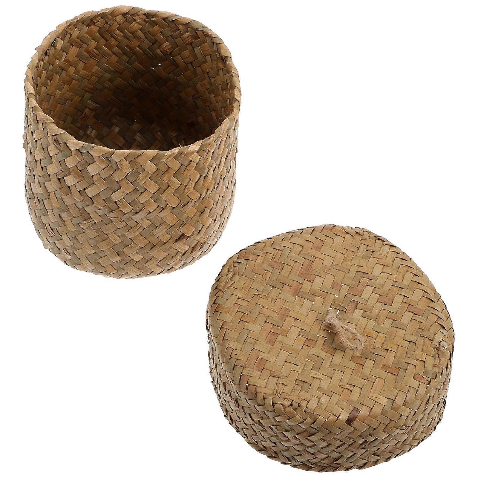Handgemachte gewebte Blumenkorb-Geschenkbox Mini-Sundries-Container mit Deckel