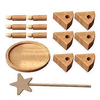 Kids Educational Toys Toddlers Pretend Food Gift Wood Fairy Wand Wooden Cake Set Princess Party Playset