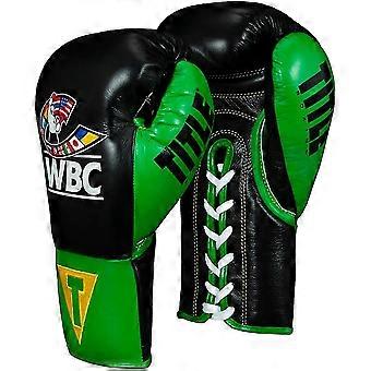WBC Pro Fight Leder-Schnürhandschuhe – Schwarz/Grün