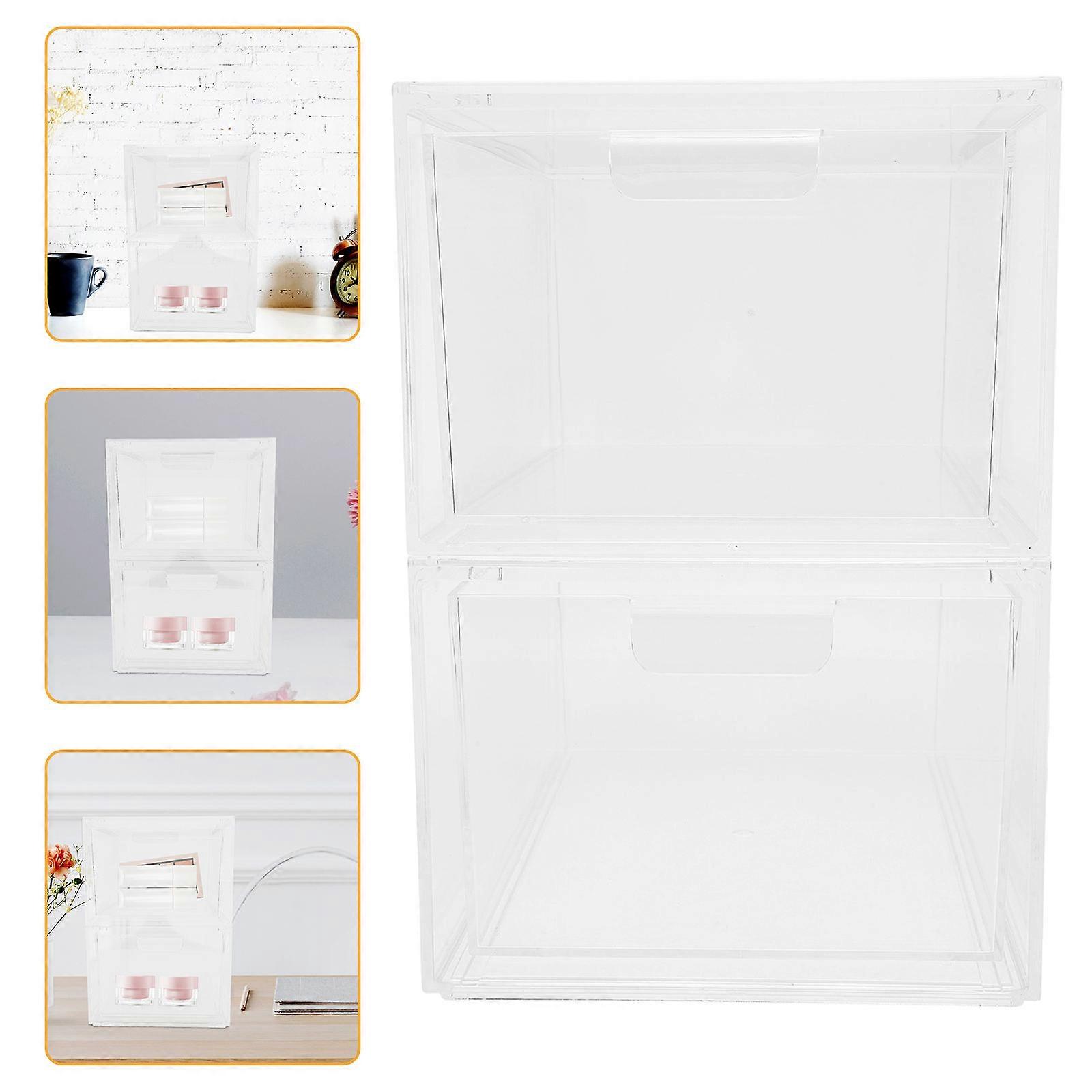 Cosmetics Storage Box Drawer for Storage 2Pcs Stackable Transparent Organizer
