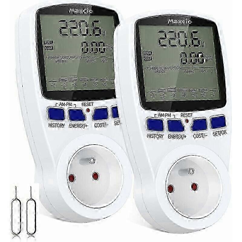 LCD Display Power Consumption Socket Meter Overload Protection 3680W 2 Pack